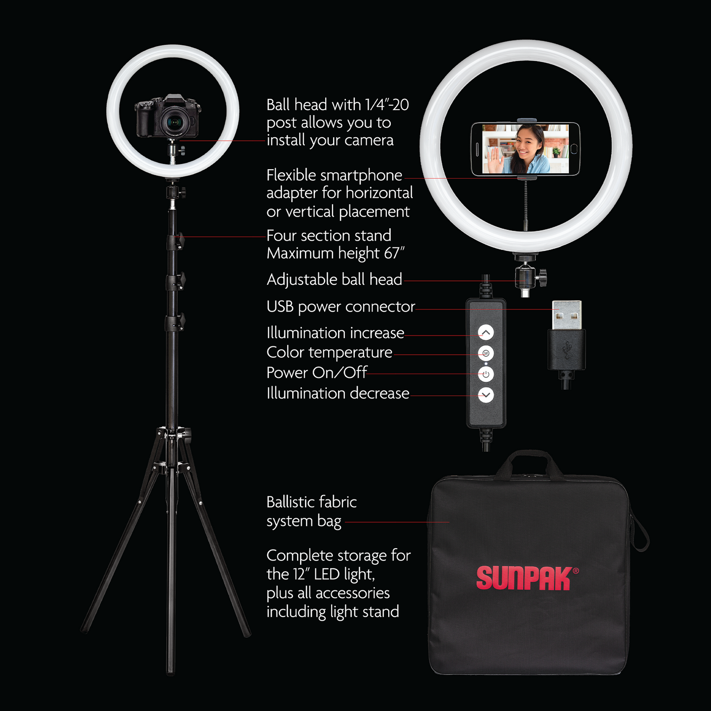 Sunpak 12 Bi-Color Led Ring Light Kit
