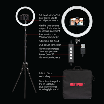Sunpak 12 Bi-Color Led Ring Light Kit